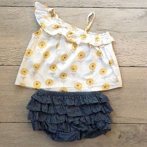 One Shoulder Top and Denim Ruffle Bloomers
